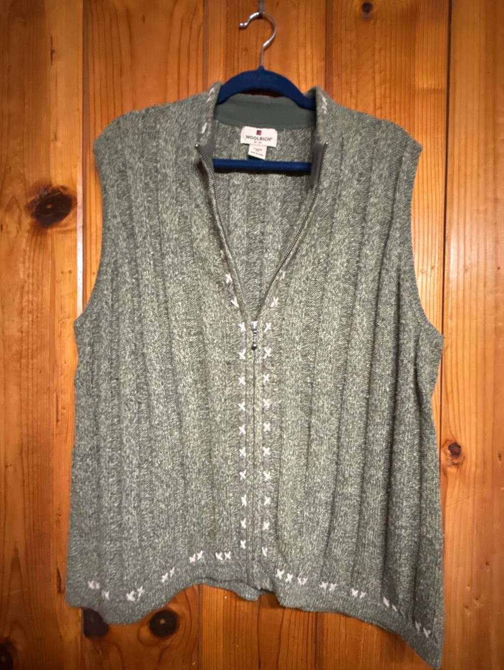 Woolrich Full Zip Sweater Vest Size 2XL Olive Heather Knit Wool Blend